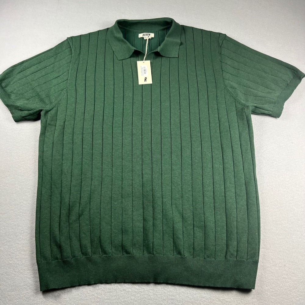 Ruxen Mens XL Green Sweater Knit Polo Short Sleeve Ribbed TB20018 New